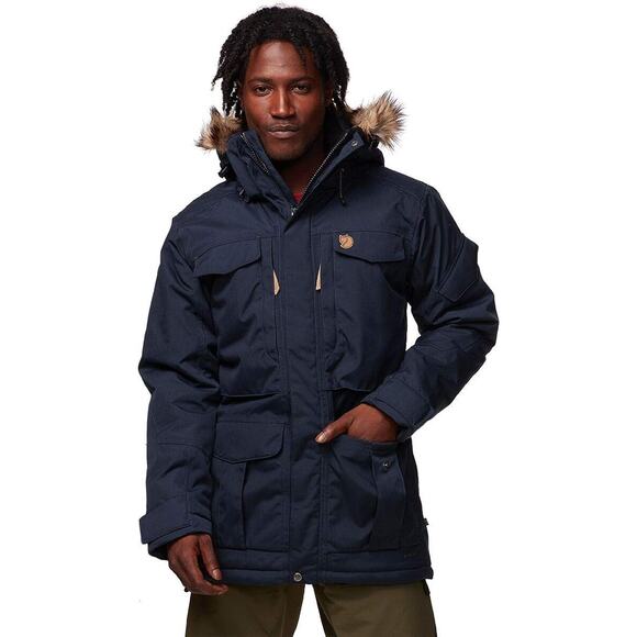 Fjallraven Yupik Parka Full Zip Outdoor Hooded Jacket Navy Blue Men's Size Large - Picture 1 of 11